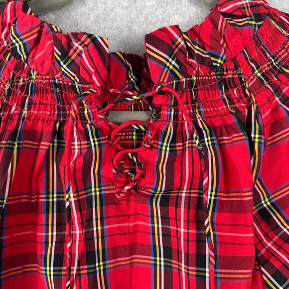 J. Crew Smocked Neck Top Good Tidings Plaid Size M Christmas Tartan Puff Sleeve - Picture 8 of 16
